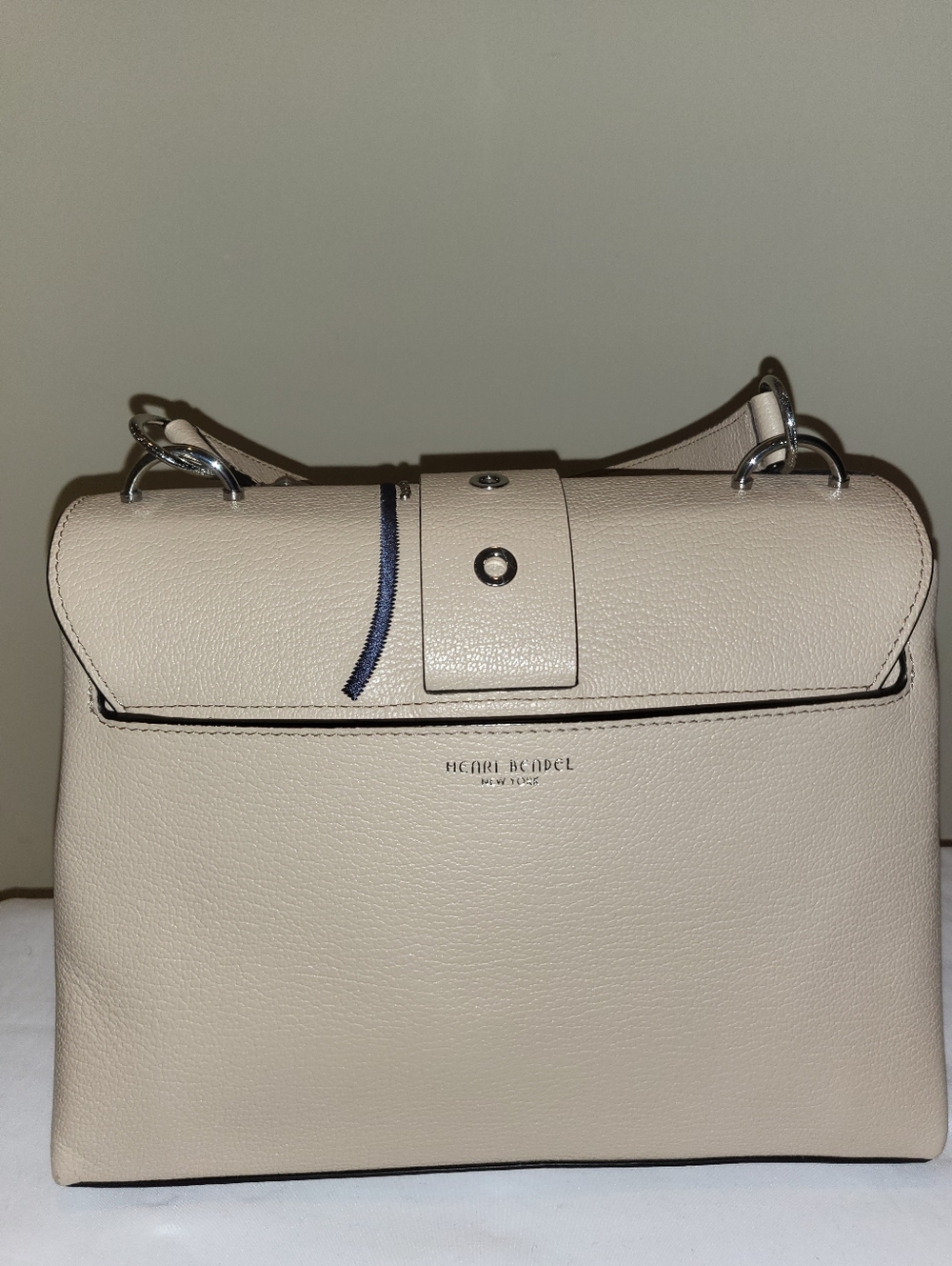 henri bendel Beige Satchel with Blue Floral Embroidery & Crystal Accents - Picture 4 of 10